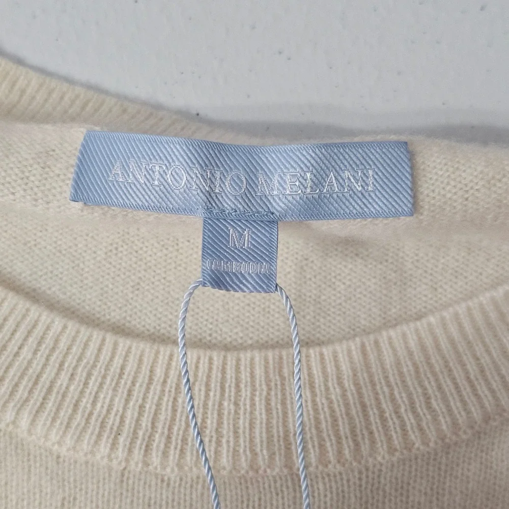 Antonio Melani Cashmere Sweater M Cream Pink Breton Striped Preppy Parisian Luxe